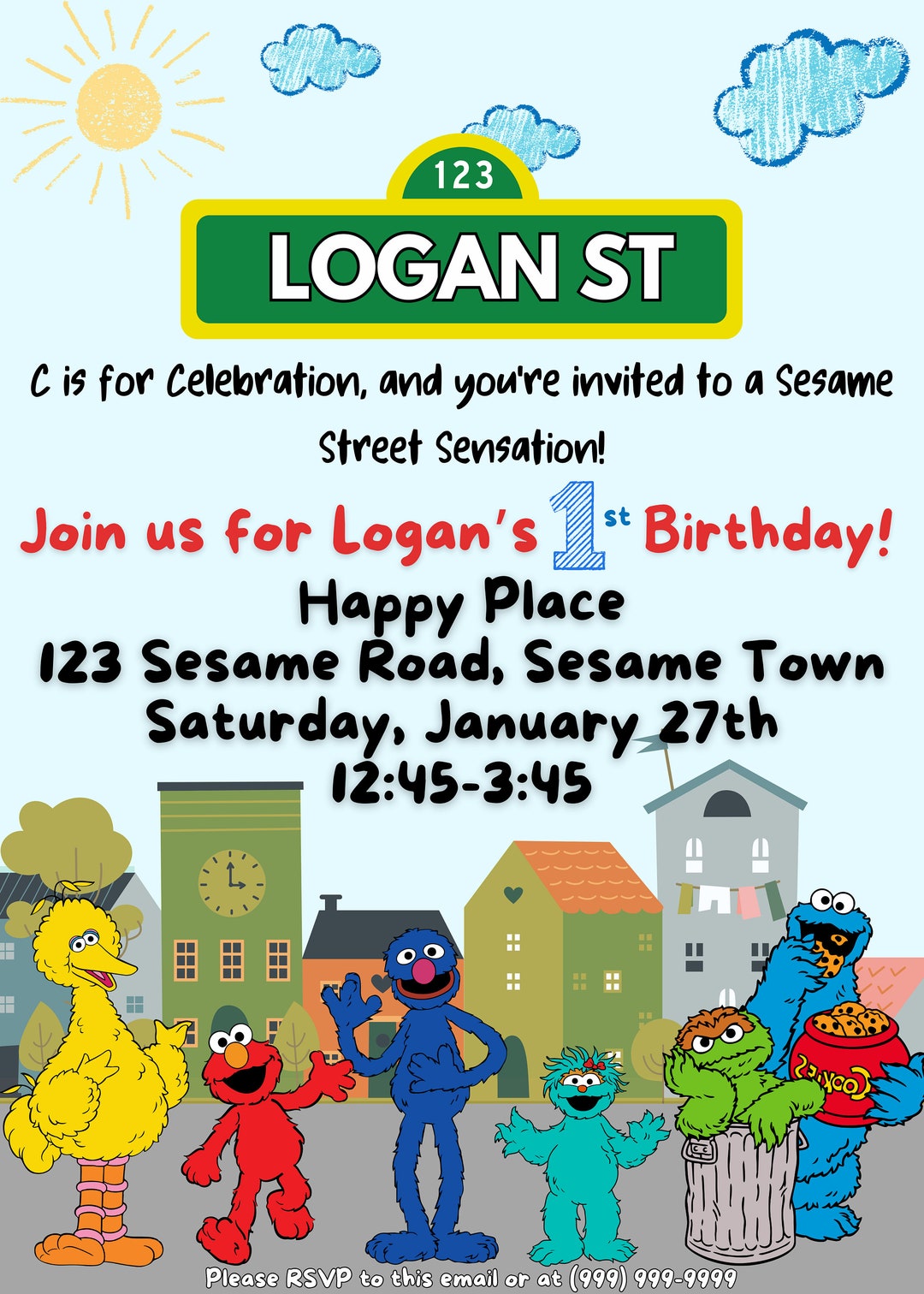 Sesame Street Invitation, Sesame Street Digital Invite Download, Elmo ...