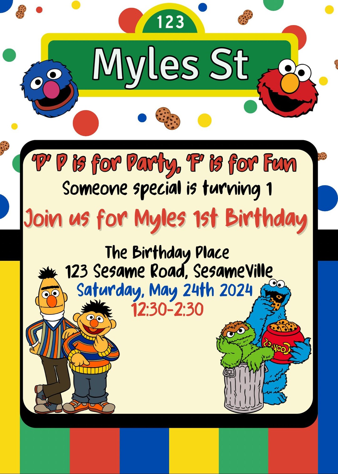 Sesame Street Invitation, Sesame Street Digital Invite Download, Elmo