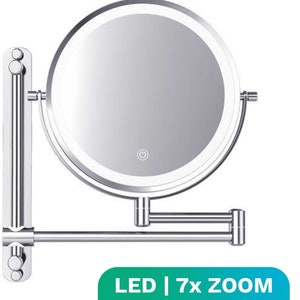 Make Up Mirror with LED Lighting 7X Magnification Wall Mirror Round Shaving Mirror Wall Model Bathroom Shower Chrome image 1