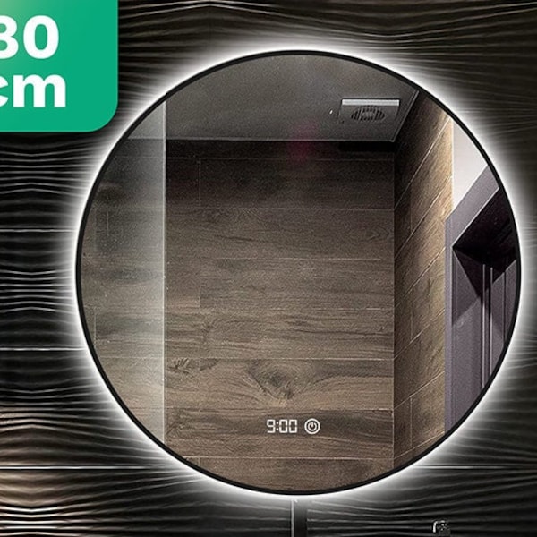 Miroir de salle de bain Mirlux avec éclairage et chauffage LED - Miroir mural rond - Miroir de douche anti condensation - Noir mat