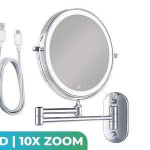 Miroir de maquillage éclairage LED et grossissement 10x Miroir Coméstique rechargeable miroir de salle de bains miroir mural image 1