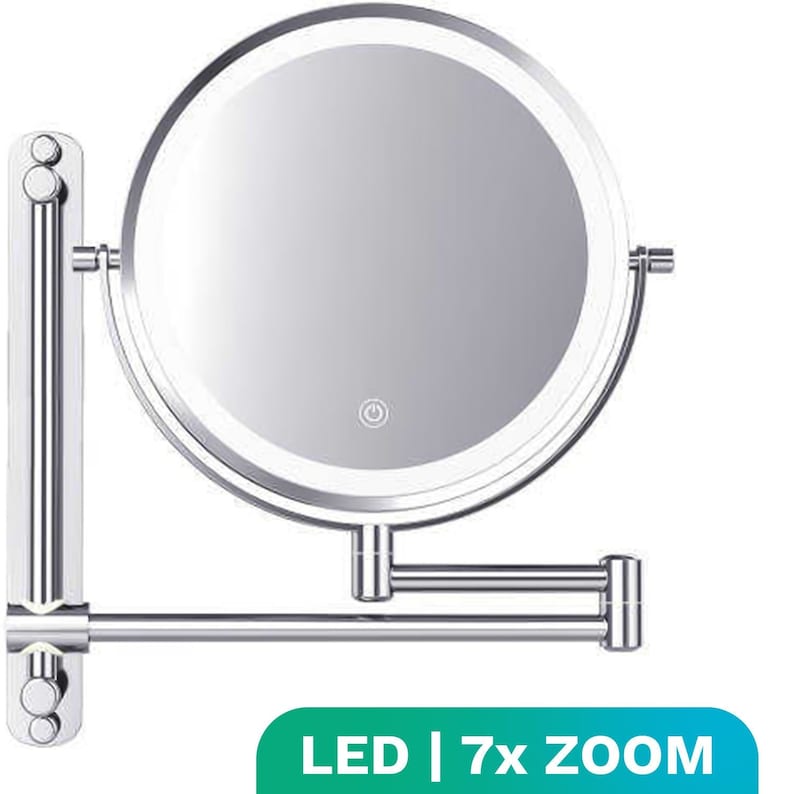Make Up Mirror with LED Lighting 7X Magnification Wall Mirror Round Shaving Mirror Wall Model Bathroom Shower Chrome image 1