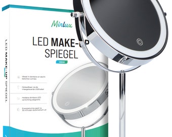 Mirlux Schminkspiegel mit LED-Beleuchtung – 10-fache Vergrößerung – Rasierspiegel – 3 Lichtmodi – wiederaufladbar – Chrom
