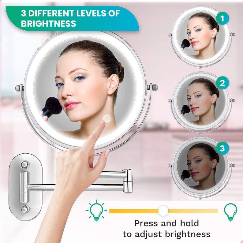 Miroir de maquillage éclairage LED et grossissement 10x Miroir Coméstique rechargeable miroir de salle de bains miroir mural image 8