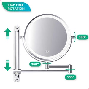 Make Up Mirror with LED Lighting 7X Magnification Wall Mirror Round Shaving Mirror Wall Model Bathroom Shower Chrome image 4