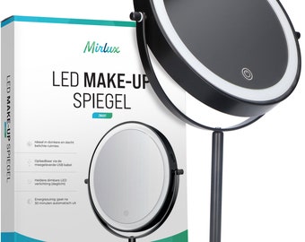 Miroir de maquillage Mirlux avec éclairage LED - Grossissement 10x - Miroir de rasage - 3 modes d'éclairage - Rechargeable - Noir