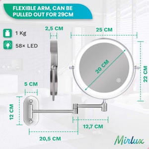 Miroir de maquillage éclairage LED et grossissement 10x Miroir Coméstique rechargeable miroir de salle de bains miroir mural image 3