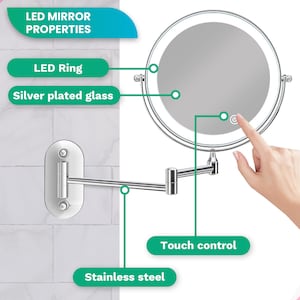 Miroir de maquillage éclairage LED et grossissement 10x Miroir Coméstique rechargeable miroir de salle de bains miroir mural image 4