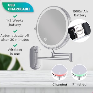 Miroir de maquillage éclairage LED et grossissement 10x Miroir Coméstique rechargeable miroir de salle de bains miroir mural image 5