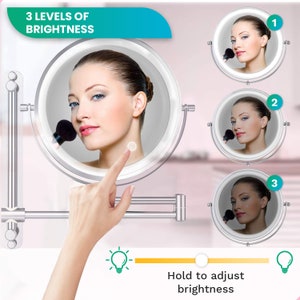 Make Up Mirror with LED Lighting 7X Magnification Wall Mirror Round Shaving Mirror Wall Model Bathroom Shower Chrome image 8