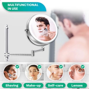 Make Up Mirror with LED Lighting 7X Magnification Wall Mirror Round Shaving Mirror Wall Model Bathroom Shower Chrome image 5