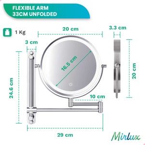 Make Up Mirror with LED Lighting 7X Magnification Wall Mirror Round Shaving Mirror Wall Model Bathroom Shower Chrome image 9