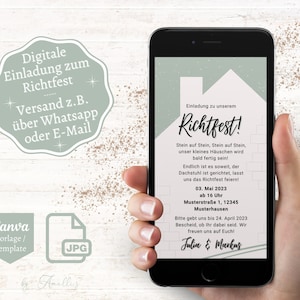 Digital topping-out ceremony invitation | Personalized topping-out ceremony e-card | Canva topping-out ceremony template | Individual WhatsApp invitation card for house building