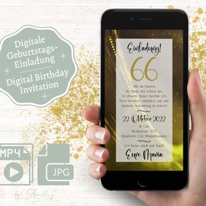 Digital invitation 40, 50, 60, 66 birthday - personalized and animated as a video | Whatsapp invitation birthday | E-Card Birthday