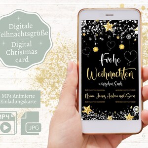 Cartão de Natal digital ouro preto | Cartão de natal personalizado com nome | Cartão digital de Natal como vídeo MP4