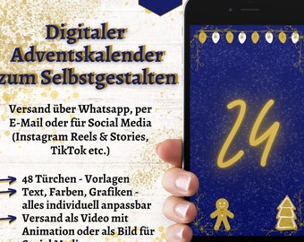 Calendario dell'Avvento digitale per Whatsapp, email o Instagram Stories | Calendario dell'Avvento modello Canva | Calendario natalizio personalizzato