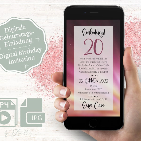 Digitale Einladung Geburtstag | eCARD 20. 25. 30. 40. 50. 60. Geburtstags Party Einladung | Whatsapp Einladung | Animierte Einladungskarte