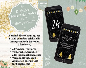 Calendario de Adviento digital para Whatsapp, email o Instagram Stories | Plantilla Canva Calendario de Adviento negro| Calendario navideño digital