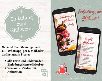 Convite vinho quente digital | Convite personalizado para a festa do vinho quente | Modelo Canva | Modelo de convite para festa de inverno para criar você mesmo