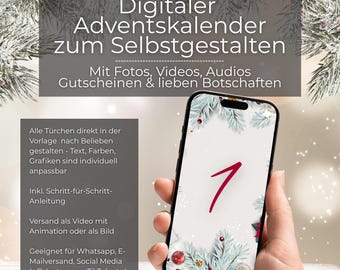 Calendario dell'Avvento digitale per WhatsApp, e-mail o Instagram | Modello Canva personalizzato per calendari dell'Avvento | Calendario di Natale digitale