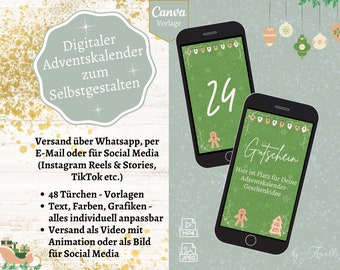 Calendario dell'Avvento digitale personalizzato per Whatsapp, email o Instagram | Calendario dell'Avvento modello Canva | Calendario natalizio digitale