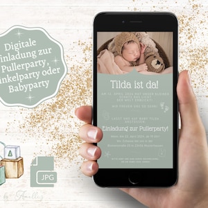 Einladung zur Pullerparty / Babyparty - personalisiert - als digitale E-Card zum einfachen Versenden per Whatsapp oder E-Mail, Familienfeier