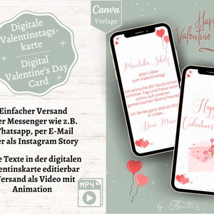 Digitale Valentinstagskarte | Canva Vorlage Valentinskarte | eCard Valentinstag | Digitales Valentinstag Geschenk zum Selbstgestalten