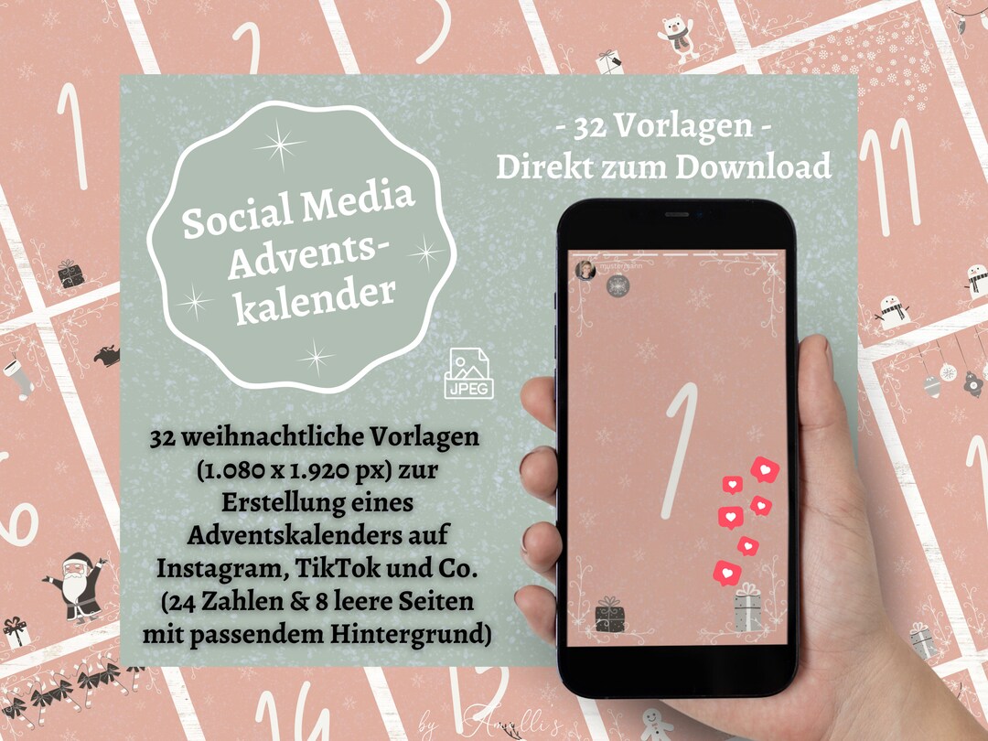 Social Media Christmas Template Digital Advent Calendar Rosè Template