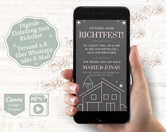 Digital Topping-Out Ceremony Invitation Boho | Personalized Topping-Out Ceremony Ecard | Canva Topping-Out Ceremony Template | Individual WhatsApp House Building Invitation Card