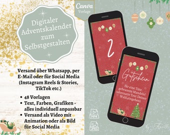 Digital Advent calendar for Whatsapp, email or Instagram Stories | Canva template Advent calendar red | Christmas calendar digital MP4