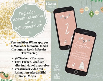 Calendario dell'Avvento digitale per Whatsapp, email o Instagram | Modello Canva Calendario dell'Avvento personalizzato | Calendario natalizio digitale