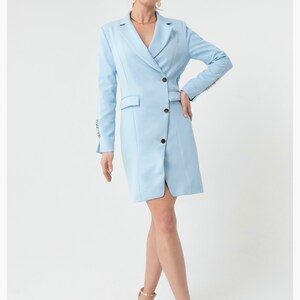 Women's baby blue and white gold buttoned Jacket Dress image 2