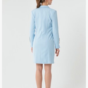 Women's baby blue and white gold buttoned Jacket Dress image 4