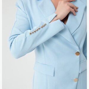 Women's baby blue and white gold buttoned Jacket Dress image 6