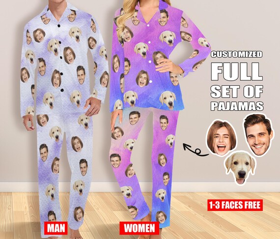 Ensemble de pyjama long visage personnalise femme homme pyjama personnalise avec photo de chien pyjama personnalise anniversaire anniversaire celibataire Saint Valentin Etsy France