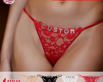 Personalized  Lace Bridal Thong with text Customized funny Thongs- VALENTINES DAY| BIRTHDAY| Anniversary| For Him  Custom  Name Thong gifts