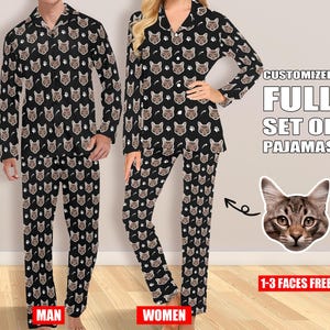 Custom Face Women Long Sleeve Pajama Set Personalized Pajama with Photo Custom Pajamas Anniversary/Birthday/Bachelorette Valentine&#39;s Day