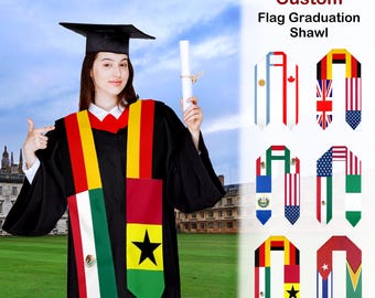 Custom Mixed Two Nation Flag Graduation Stole,Personalized Gift for Student, Graduation Sash,Custom Class of 2025 Flag Stole,Graduation Gift
