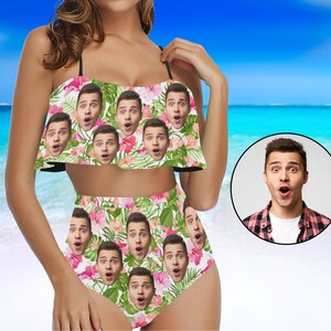 Custom Face Bikini Set, Personalized High-Waisted Bride Swimsuit with Photo,Funny Bathing Suit Party,Give for Girlfriend/Wife/Mom Best Gifts