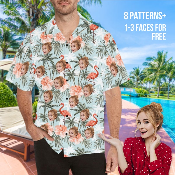 Personalize Men's Face Shirt Custom Photo Face Shirt All Over Print Hawaiian Shirt Design Funny T Shirt Beach Party T-Shirt as Vacation Gift