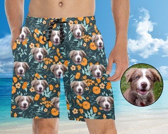 Personalized Dog Face Beach Shorts, Custom Photo Swim Trunks, Dog Lover Bathing Suit, Funny Custom Swimwear, Pet Print Shorts, Dog Dad Gift