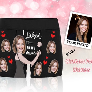 Custom Underwear with Face Personalized I licked It So Its Mine Boxers with Photo Anniversary Birthday Gifts for Boyfriend Gifts for Husband