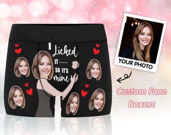 Custom Underwear with Face Personalized I licked It So Its Mine Boxers with Photo Anniversary Birthday Gifts for Boyfriend Gifts for Husband