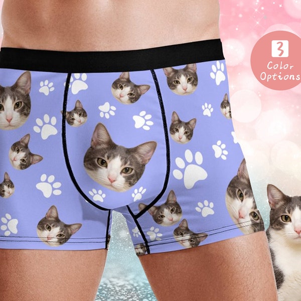 Personalized Boxer Briefs With Cat Face,Custom Boxer With Pet Face,Boxer Briefs With Photo For Boyfriend,Custom Underwear With Face For Him