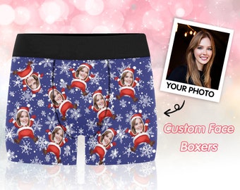 Christmas Men's Boxer Briefs Printing Girlfriend Face,Custom Briefs Gift for Him,Personalized Underwear with Photo,Funny Christmas Boxers