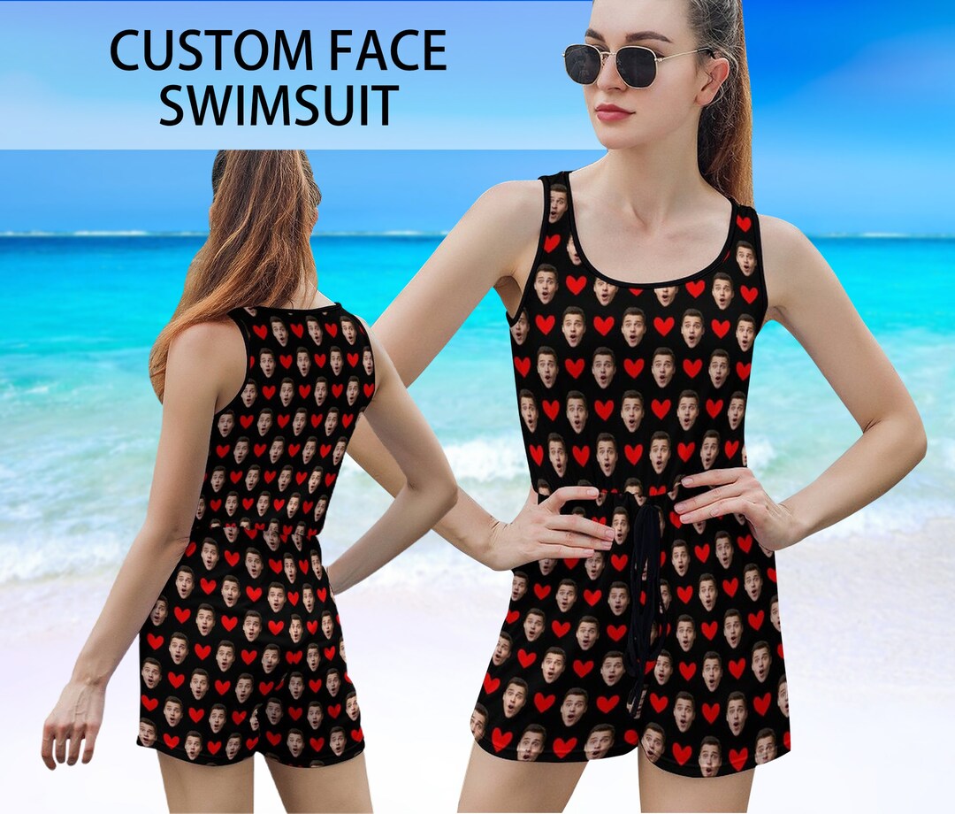Custom Red Hearts Jumpsuit With Face,personalized Photo Sleeveless
