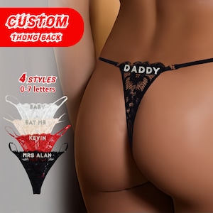 Tanga personalizada con nombre para mujer (personalización posterior) Tanga con dije personalizado con texto Tanga personalizada para mujer Bikini con encaje y nombre