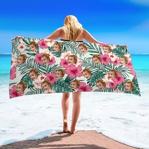 Custom Face Beach Towel: Personalized Photo Flower Pool Towel