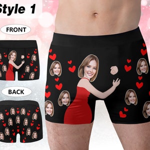 Personalisierte Boxer für Mann, benutzerdefinierte Gesichts Unterwäsche, lustiges Hochzeitsgeschenk für Bräutigam, beliebtes Jubiläumsgeschenk, Freund Geburtstagsgeschenk Style 1