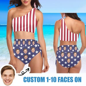 Custom American Flag Bikini: Personalized Face Swimsuit Gift